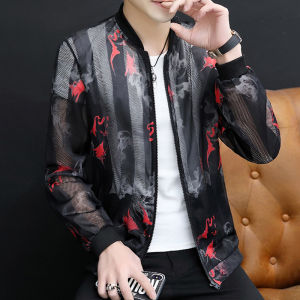 Summer Men Sun Protection Clothing Trendy Baseball Collar Cut Out Jacket K-style Ice Silk Breathable Lightweight Fishing Outwear