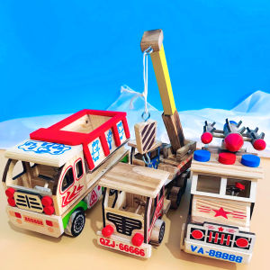 Wooden Toy Truck Model Fire Truck Rocket Tank Steam Locomotive Display Piece Engineering Vehicle Collectible Kids Playset