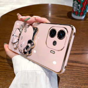 Applicable to vivo iQOO Z9 mobile phone case electroplating KT cat bracket makeup mirror iqooz9x silicone soft case protection h2607069
