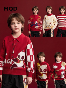 Boys Turn-Down Collar Red Knitwear
