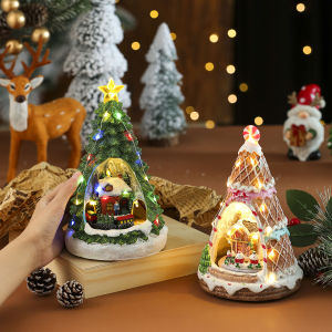 （Ship from Philippines）23CM 2025 Christmas Village Christmas Tree Lights With Music Rotating Music Box decoration Christmas Gift