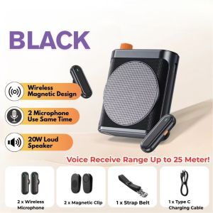 Thiết bị khuếch đại giọng nói Với 2Pcs Không Dây Ve Áo Microphone Cho Giáo Viên pin dài loa di động/máy nghe nhạc USB/Loa Bluetooth 3-Trong-1 Hệ Thống Cho Giảng Dạy Hướng Dẫn Bài Phát Ngôn Cuộc Họp Yoga Huấn Luyện Viên