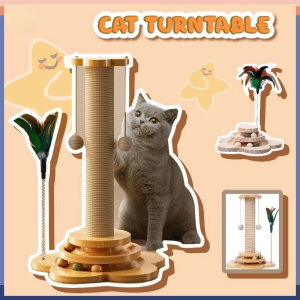 4in1 Pet Supplies Cat Climbing Frame for Pet Solid Wood Turntable Cat Scratch Pillar with Ball
