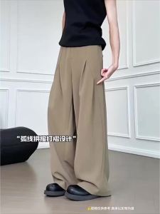 QOTRIOCK | Sculptural Khaki Color Loose Fit Wide Leg Pants
