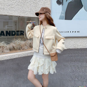Caramel Short Suede Jacket Womens Fashion Slimming Outerwear Motorcycle Style Coat Autumn New Arrival Commute Style Loose Fit