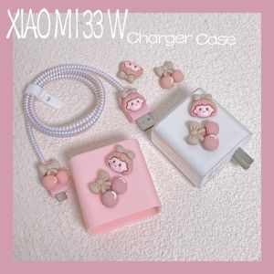 OPPO การ์ตูนเด็กผู้หญิงเชอร์รี่สีชมพูน่ารัก ตัวป้องกันสายไฟเคสแบตสำรอง 30W-80W [Coice] สำหรับ Oppo Reno8T