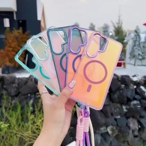 Luxury Color Change For Magsafe Magnetic PC Hard Case for Samsung S25 S26 S24 Ultra Edge Plus FE Lanyard Covers A56 A36 A26 A17