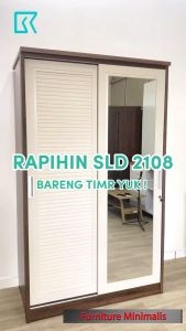 Wardrobe Sliding Double Door dengan Pintu Bingkai Warna Cacao dan Motif Daun Hijau (15 mm)