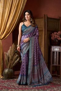 Ajrak Printed Saree with Jacquard Border & Jhallar Sarees for women