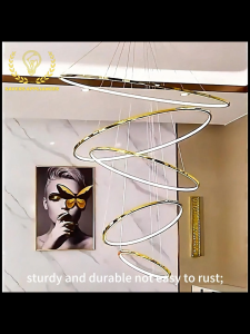Ring LED chandelier dining room bedroom duplex floor living room large chandelier staircase loft stainless steel chandelier Tricolor With APP/Remote