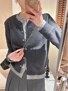 Fashionable Knitted Open Cardigan Womens Loose Design Sense Top Splicing Autumn Winter Clothes Small Fragrance Style Long Sleeve