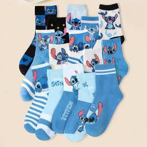 Disney | 15 Pairs of Stitch Cartoon Socks With fun Anime Characters Breathable Cotton Casual Socks Creative Gifts for Boys and Girls