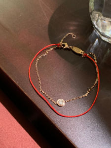 Double Layer Red Rope Diamond Embedded Chain Bracelet Simple Fashion Lucky Charm Titanium Steel Jewelry for Women