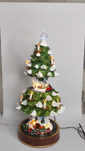 ONELINE #F23046 Animated Musical Christmas Tree Lighted Village scene with Rotating Train Up and Down Christmas Tree for Festive Decor