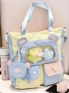 Casual Canvas Tote Crossbody Bag for Elementary School Girls Large Capacity Single Shoulder Bag Simple Korean Style Class Bag