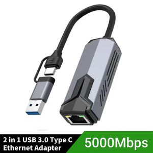 Kebidumei | 5Gbps Wired USB Network Card Gigabit Adapter USB/Type-C to RJ45 LAN Ethernet Converter Hub for Laptops Win11 Supports 5G/2.5G/1G