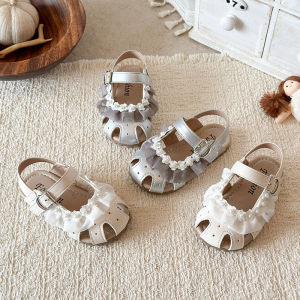 Bowing Floral Lace-up Soft Soled Sandals