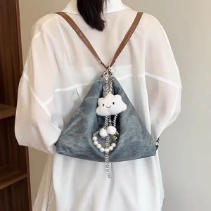 Túi xách nữ đẹp túi đeo chéo đeo balo 2 in 1 da loang phối nơ bạc Thanhthushop68 019