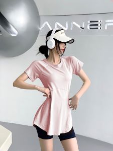 เสื้อยืดวิ่งออกกำลังกายแบบยาวปานกลางสำหรับผู้หญิง ทรงสลิมฟิต แห้งเร็ว ระบายอากาศได้ดี แขนสั้น ทรงหลวม วัสดุอื่นๆ