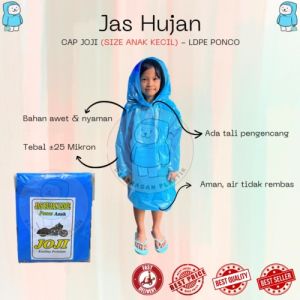 Jas Hujan Anak Kecil Ponco / Atasan Cap Joji | Poncho | Mantol | Mantel | Raincoat | Rain Cover | Bambu | Joji | Merah Putih | Rajawali | Hugo | Rainwalk | 99 | HCS