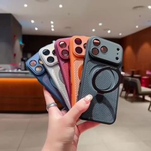 Heat Dissipation Metal Magnetic Holder Case for iPhone 17 16 15 14 Plus 13 12 Pro Max For Magsafe Stand Holder Shockproof Cover