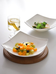 Longmei Special Square Cold Dish Plate Ceramic White Dinnerware Home Use Irregular Shape Bone China Soup Plate Tea Set
