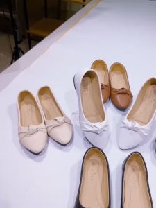 รองเท้าส้นแบน 888-15 หนังหน้าโบว์ FAIRY - รูปแบบสะอาด 888-15 หนังหน้า สีขาว สีหนัง