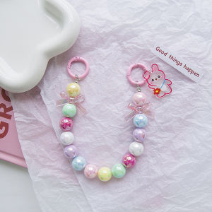 เคสโทรศัพท์มือถือรูปหมีใหม่พร้อมลูกปัดนิรภัย สร้อยคอโทรศัพท์มือถือแบบพกพาสำหรับนักเรียน เครื่องประดับโทรศัพท์มือถือสำหรับเด็กผู้หญิง