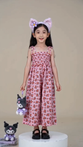 F-16 Girls Pink Flower Jumpsuit 2026 New Korean Version Suspender Pants Kids Mosquito Proof Casual Pants
