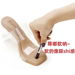 Transparent High Heels Womens Sandals Crystal Outdoor Slippers Real Leather Sensation Summer Fashion Low Cut Breathable Shoes