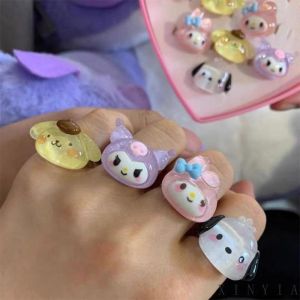 🔥Kawaii Sanrio Kulomi Dog Design Open Ring Resin Material for Couples Girls Finger Jewelry