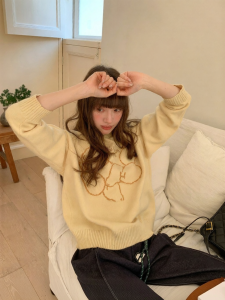 NIHAOKANONG | Áo Sweater Knitted Jacquard Trái Lê Màu Block Small Loose