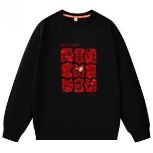 ALFMIL Trendy Brand 2025 Chinese Zodiac Year Hoodie Men round Neck Fleece Lined Loose Red Couple Matching Autumn Winter New Arrival