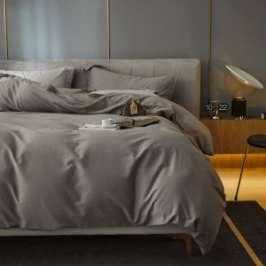 Nordic Style 100-Thread Count Long-Staple Cotton Flocking Solid Color Four-Piece Cotton Duvet Cover Bedding Set Warm Quilt Cover