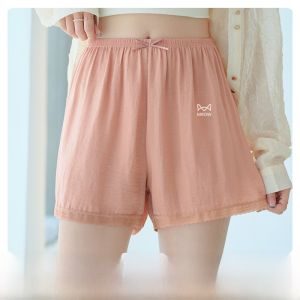 Miiow | Cat Lady Lace Trim Home Shorts Women Summer Thin Loose Safety Pants Casual Ice Silk Home Sleepwear High Waist Polyester Fiber