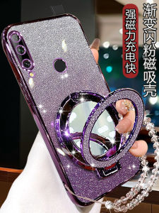 Huawei Enjoy 10Plus Creative Magnetic Anti-Fall Silicone Case with Mirror Lens Support Fashionable Protective Cover for Mobile Phone