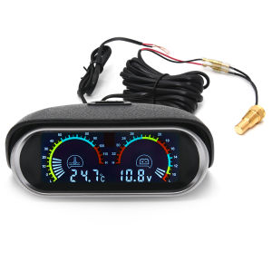 AD 2 in 1 LCD Car Water Temp Gauge Water Temperature Sensor 10mm Meter Voltmeter Voltage Digital Horizontal 12v 24v Accessories