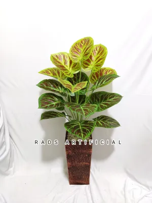 Pohon hias keladi coklat artificial cabang18+pot kayu