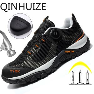 QINHUIZE New Safety Shoes Breathable Men Rotary Button Work Shoes Anti-smash Anti-puncture Indestructible Non-slip Shoes Walking Shoes