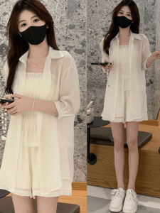 Fashionable Small Size Womens Bikini Set Summer 2025 Slimming Casual Sun Protection Three-piece Set Polyester Fiber Short Sleeve Polo Neck