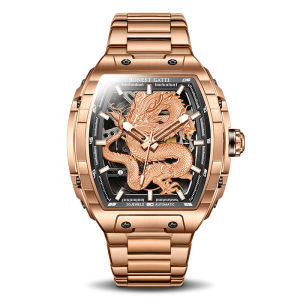 BONEST GATTI | BONEST GATTI Mens Fashion Mechanical Watch with Silicone Strap Dragon Design Luminous Business Wristwatch Mens Premium Watch