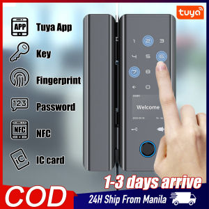 Smart Door Lock Tuya Digital Glass Door Lock with Doorbell Door Knobs For Main Door Set Sliding Gate Door Lock Fingerprint/Key/App Remote/password/IC card/NFC Unlock