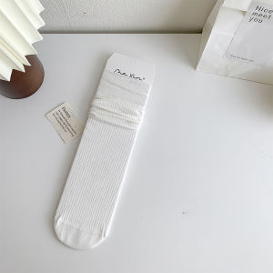 Dài Đến Đầu Gối Màu Xám Đôi Tất Cotton Nữ Xuân Hè Mỏng Phong Cách Màu Nguyên Chất Ba Lê Nhật Bản Chủ Đề Xếp Chồng Lên Nhau Tất Trắng dài Tất