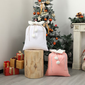 Plush Christmas Santa Sack Cord Drawstring With Pom Pom For Kids Luxury Xmas Gift Bag Merry Christmas