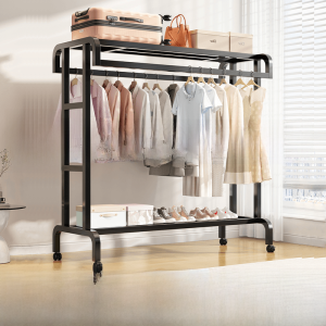 Indoor Floor-Mounted Simple Modern Clothesline Rack Mobile Home Use Metal Storage Organizer Bedroom Coat Hook Holder