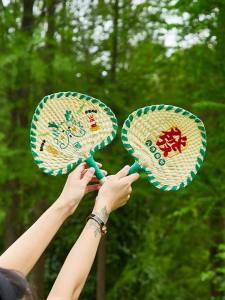 Handmade Grass Woven Old Style Fan Summer Childrens Handheld Fan Embroidered Logo Banana Leaf Fan Traditional Rural Style