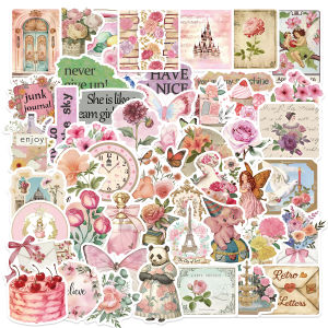 50PCS Retro Pink Collage Doodles Sticker Luggage Home Waterproof Art Picture Scrapbook Cartoon Laptop Graffiti Sticker