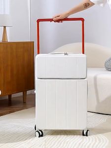 TRAVELCUL 20/24-Inch Multifunctional Front-Opening Wide-Body Suitcase With USB Cup Holder Suitcase Combination Lock Suitcase