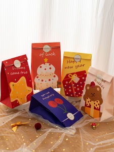 New Year Gift Bag Handheld Baking Biscuit Packaging Bag Candy Snowflake Snack Gift Box Paper Material Eco-Friendly Packaging