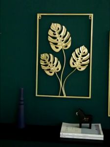 Nordic Luxury Gold Style Frame Living Room Bedroom Wall Decoration Deco Metal Leaf Leaves TV Background